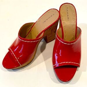 Tahari Orange Sandal Cork Heel Platforms Size 9.5